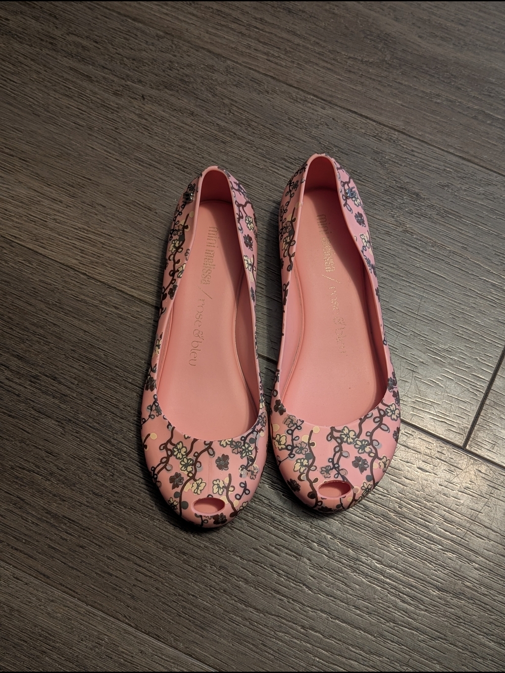 Melissa Pink Floral Peep-Toe Ballet Flats Size 2